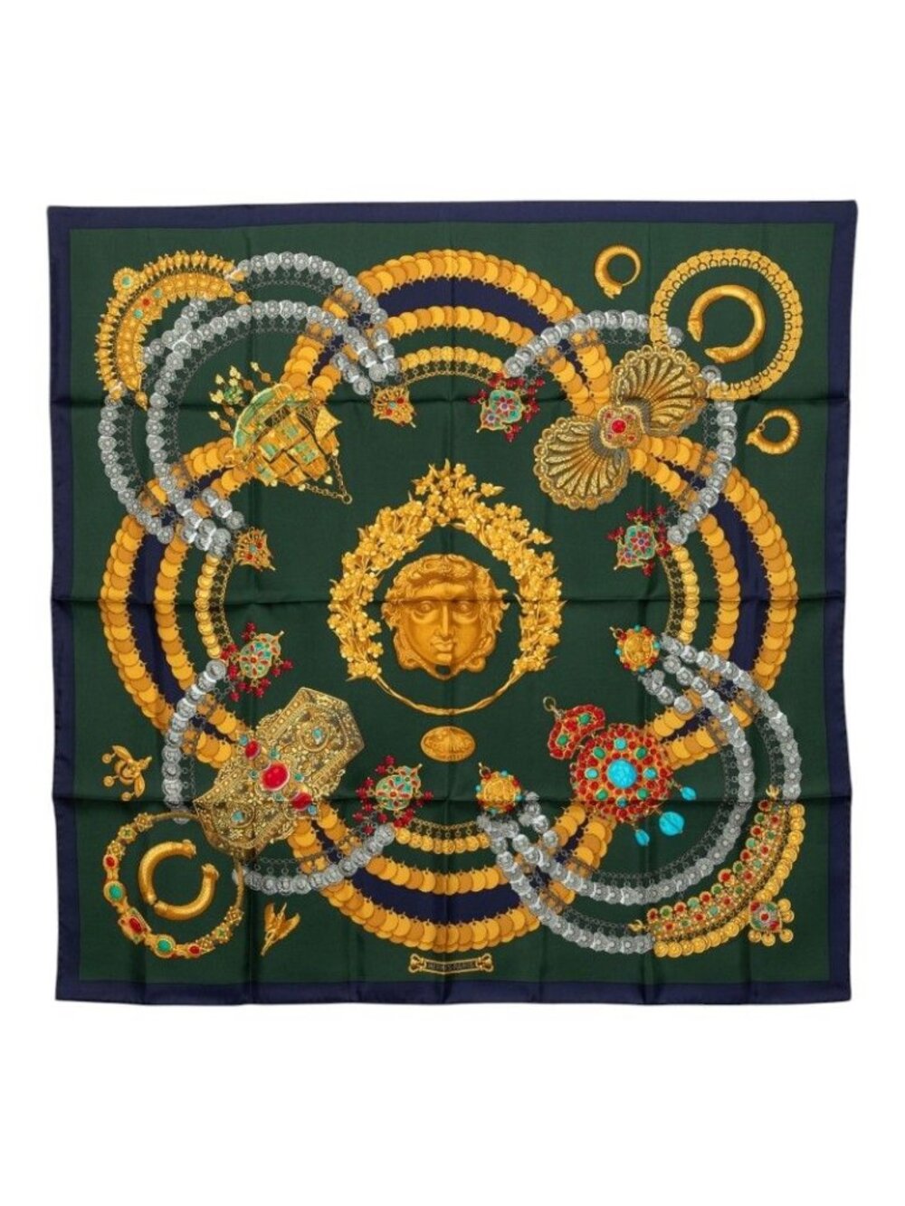 Hermes Carre 90 Kosmima Space Scarf Navy Green Multicolor Silk